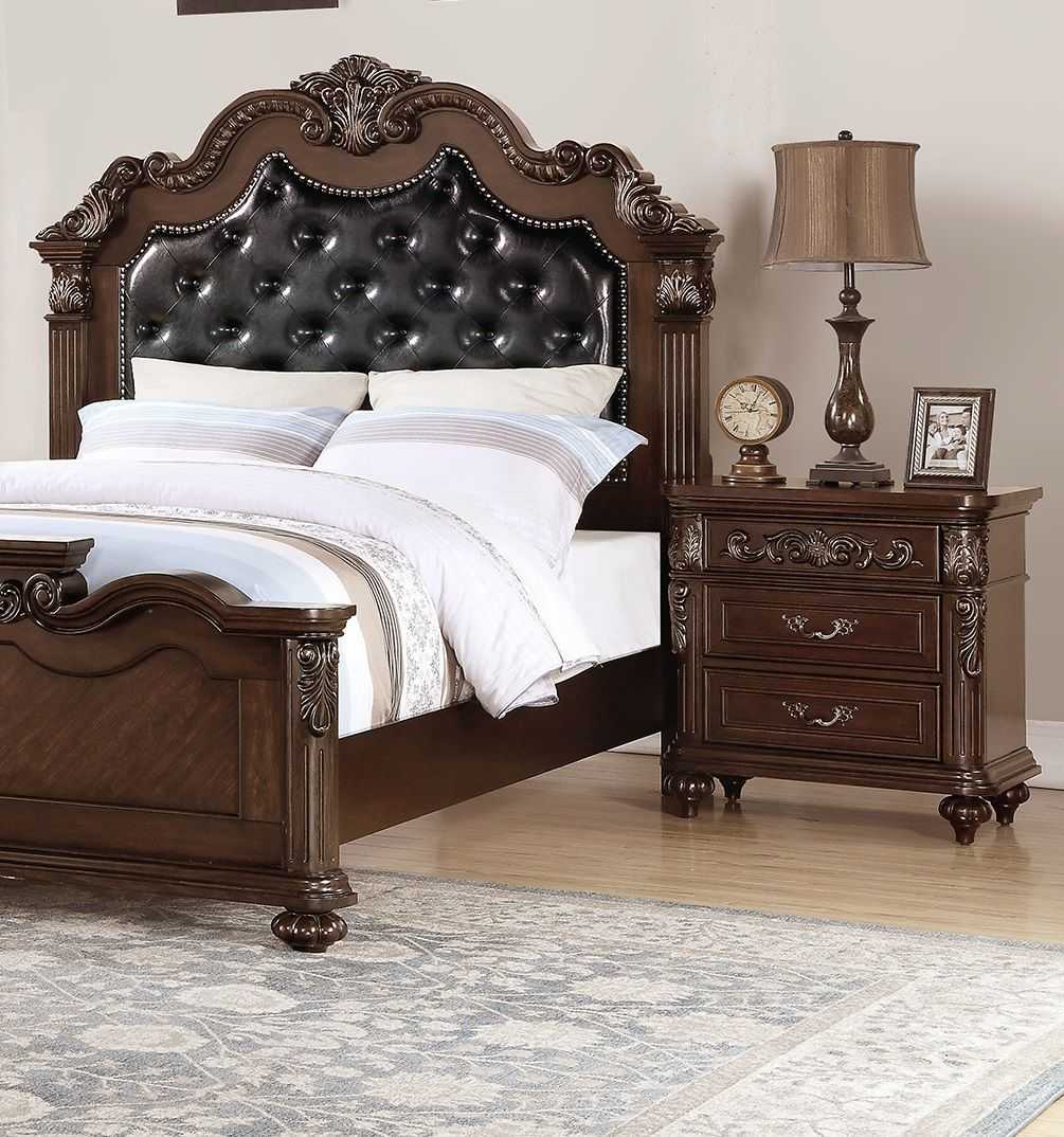 Traditional Antique Walnut 1pc Nightstand Bedroom Furniture Cherry Veneer 2-Drawers Hanging Pull Bedside Table - luxuryhomedecoridea.com