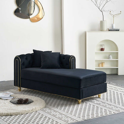 66.9''W Velvet Chaise Lounge,Luxury Modern Chaise Furniture,Tufted Back with 2pcs toss pillows for Living Room,Bedroom,Apartment,Black Color - luxuryhomedecoridea.com