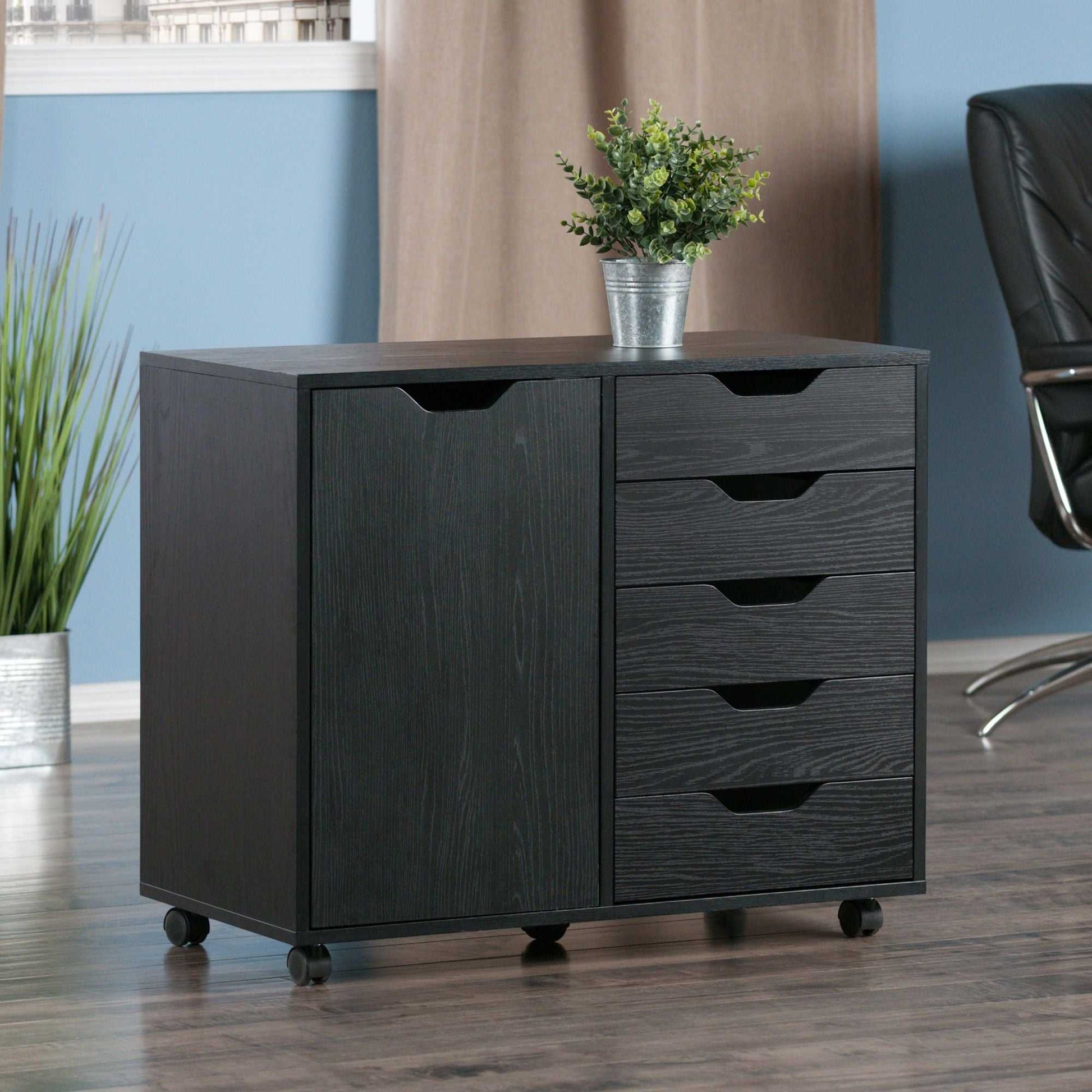 Halifax Wide Storage Cabinet; 5-Drawer; Black - luxuryhomedecoridea.com