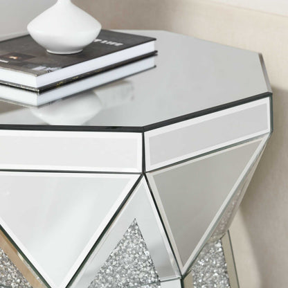 Drum style coffee table with mirror crystal inlay, polygonal silver decorative table, modern design luxury modern furniture, 20 inch (about 50 centimeters) low coffee table, suitable for living room - luxuryhomedecoridea.com