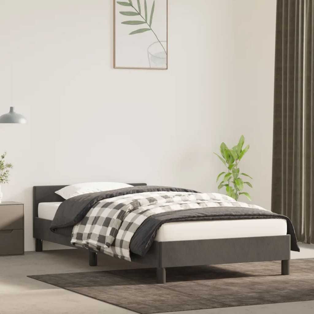 Bed Frame With Headboard Dark Grey Velvet, Plywood, Engineered Wood - luxuryhomedecoridea.com