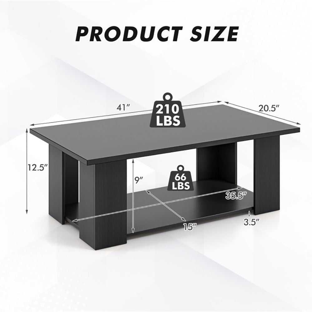 Large 41 Inch 2-tier Wooden Modern Coffee Table with Storage Shelf living room table - luxuryhomedecoridea.com
