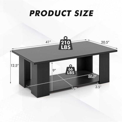 Large 41 Inch 2-tier Wooden Modern Coffee Table with Storage Shelf living room table - luxuryhomedecoridea.com