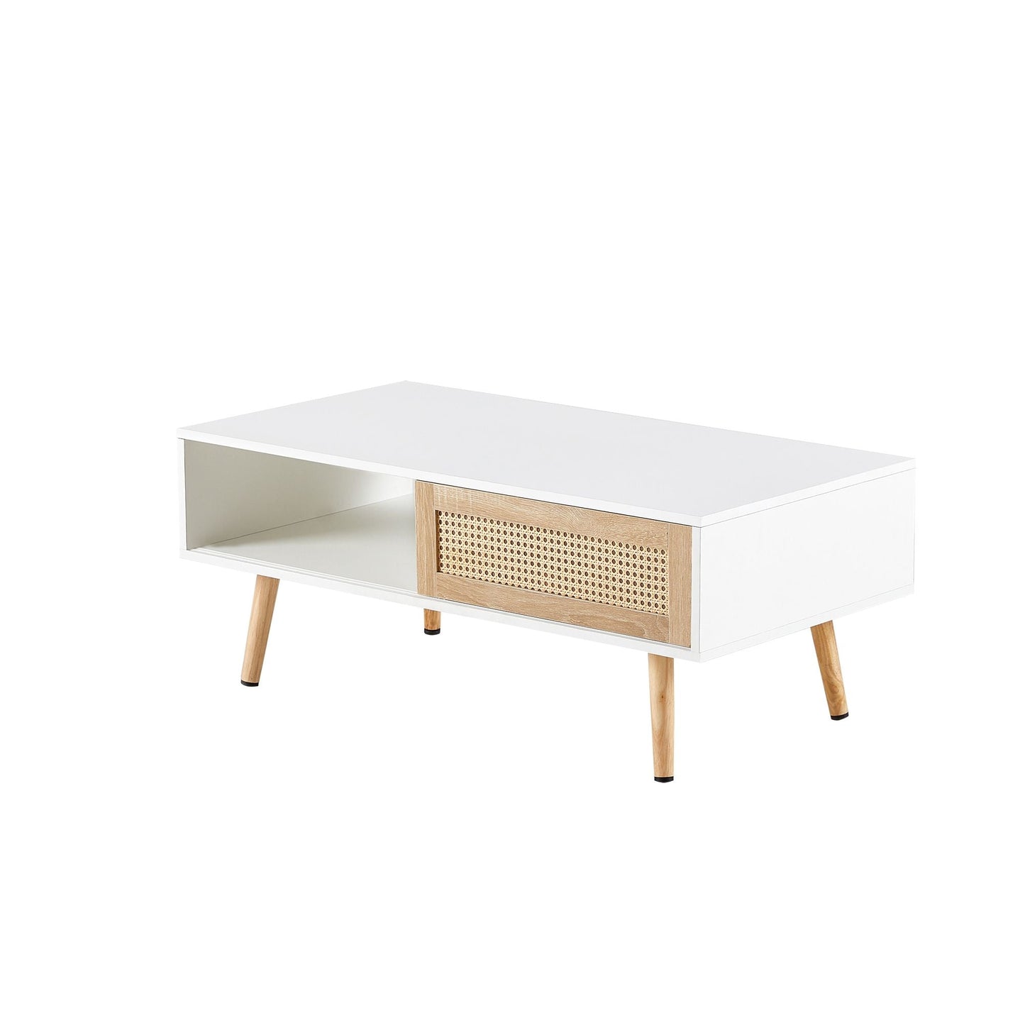 41.34" Rattan Coffee table, sliding door for storage, solid wood legs, Modern table for living room - luxuryhomedecoridea.com