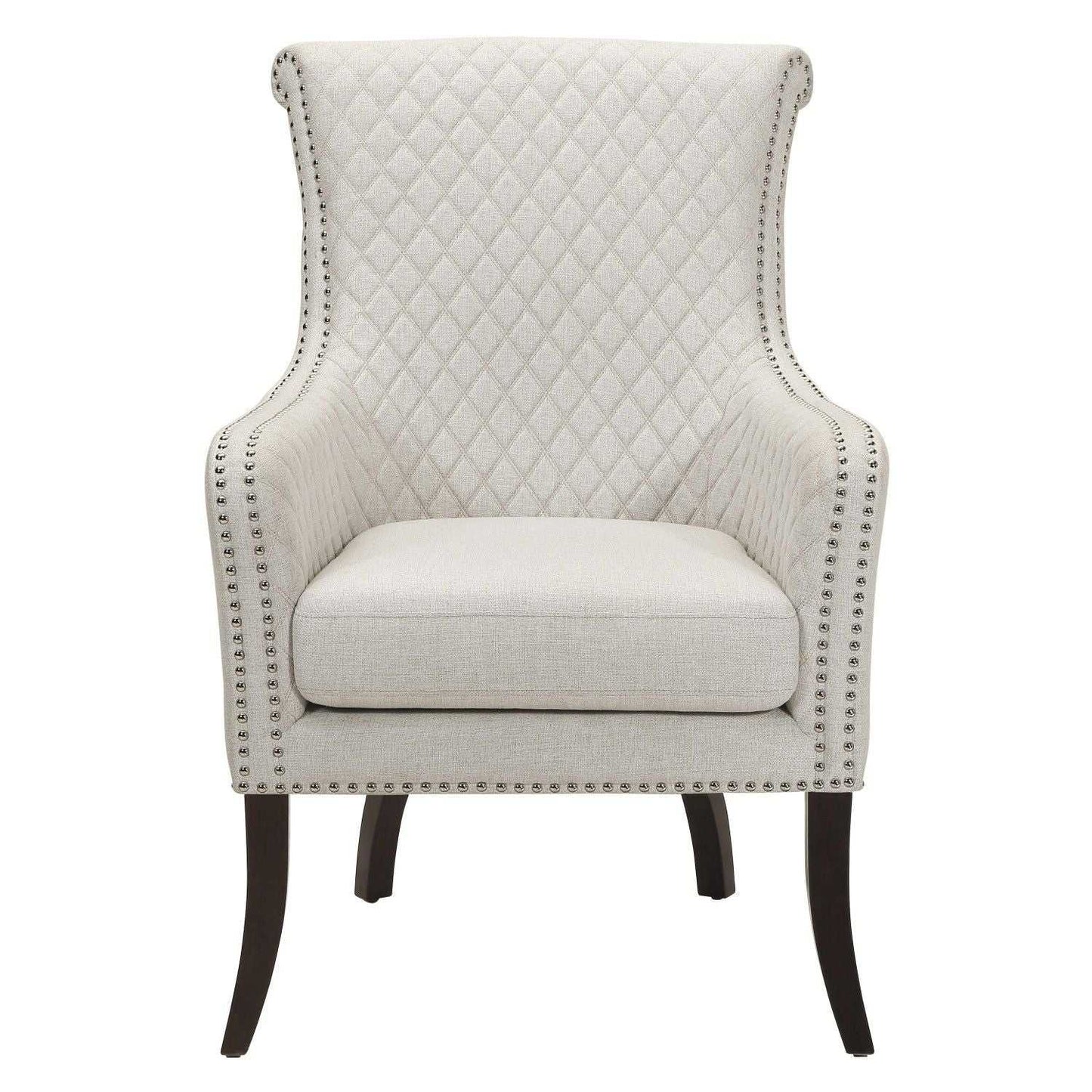 Classic Luxury Quilted Accent Chair 1pc Beige Upholstery Nailhead Trim Foam Seat Cushion Solid Wood Living Room Furniture - luxuryhomedecoridea.com