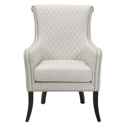 Classic Luxury Quilted Accent Chair 1pc Beige Upholstery Nailhead Trim Foam Seat Cushion Solid Wood Living Room Furniture - luxuryhomedecoridea.com