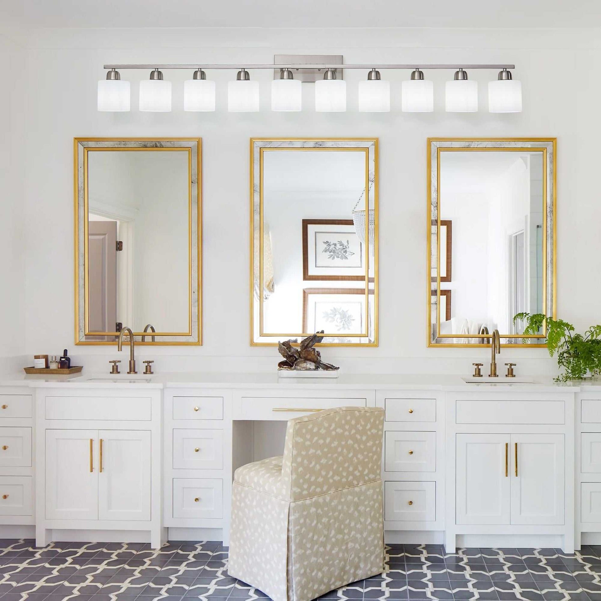 10-Light Bathroom Light Fixtures, 6552inch Nickel Vanity Light with Milky White Glass Shade, Modern Bathroom Wall Lights Over Mirror, Farmhouse Wall Sconces Lighting for Bedroom Living Room - luxuryhomedecoridea.com