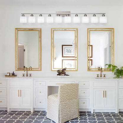 10-Light Bathroom Light Fixtures, 6552inch Nickel Vanity Light with Milky White Glass Shade, Modern Bathroom Wall Lights Over Mirror, Farmhouse Wall Sconces Lighting for Bedroom Living Room - luxuryhomedecoridea.com