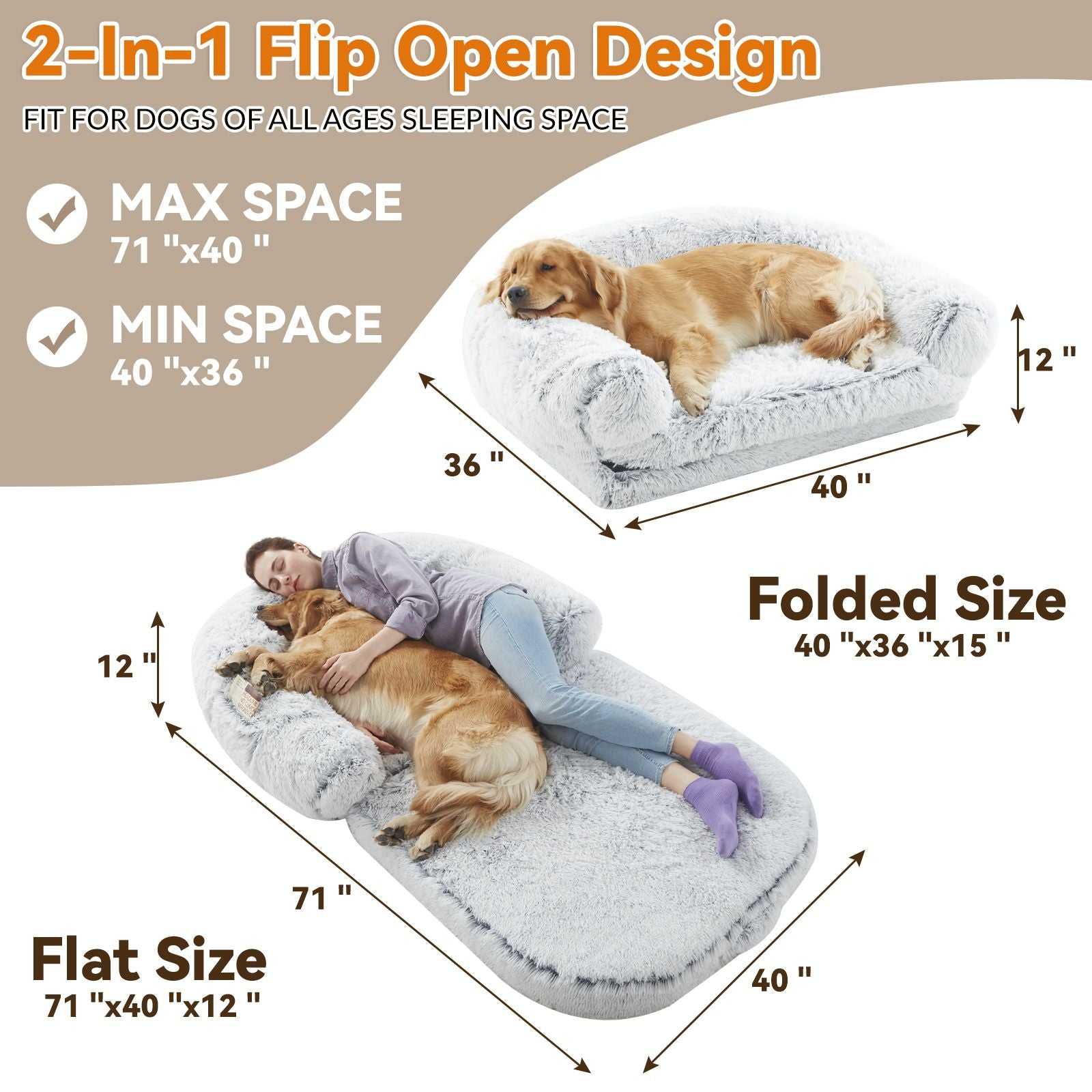 Human Dog Bed, 71"x43"x12" Dog Beds for Large Dogs, Foldable Plush Washable Dog Bed for People Doze Off, Orthopedic Dog Beds for Humans Size Fits You and Pets - luxuryhomedecoridea.com