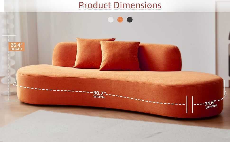 90" Curved Sofa with Throw Pillows, 4 Seater Luxury Velvet Couch with Half Moon Design and High-Density Foam, Ideal for Modern Living Room, Office & Apartment, Red Orange - luxuryhomedecoridea.com