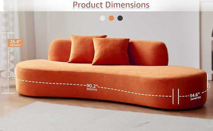 90" Curved Sofa with Throw Pillows, 4 Seater Luxury Velvet Couch with Half Moon Design and High-Density Foam, Ideal for Modern Living Room, Office & Apartment, Red Orange - luxuryhomedecoridea.com