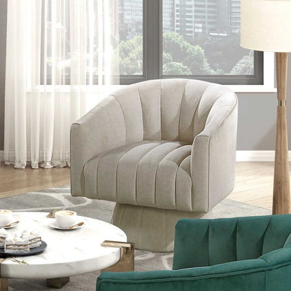 Taupe Velvet Accent Chair Modern Luxury Living Room Furniture, 1pc Swivel Chair Comfortable Barrel Back - luxuryhomedecoridea.com