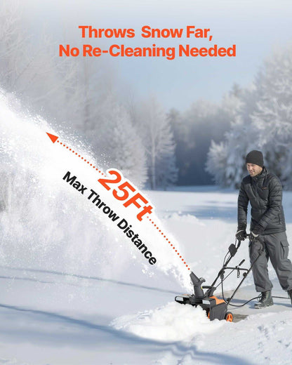 VEVOR Electric Snow Blower, 20 inch 15A Corded Snow Thrower with Dual LED Headlights & 180° Rotating Chute, 25FT Throwing Distance, 12" Depth Clearing, Walk-Behind Snowblower for Driveway Sidewalk - luxuryhomedecoridea.com