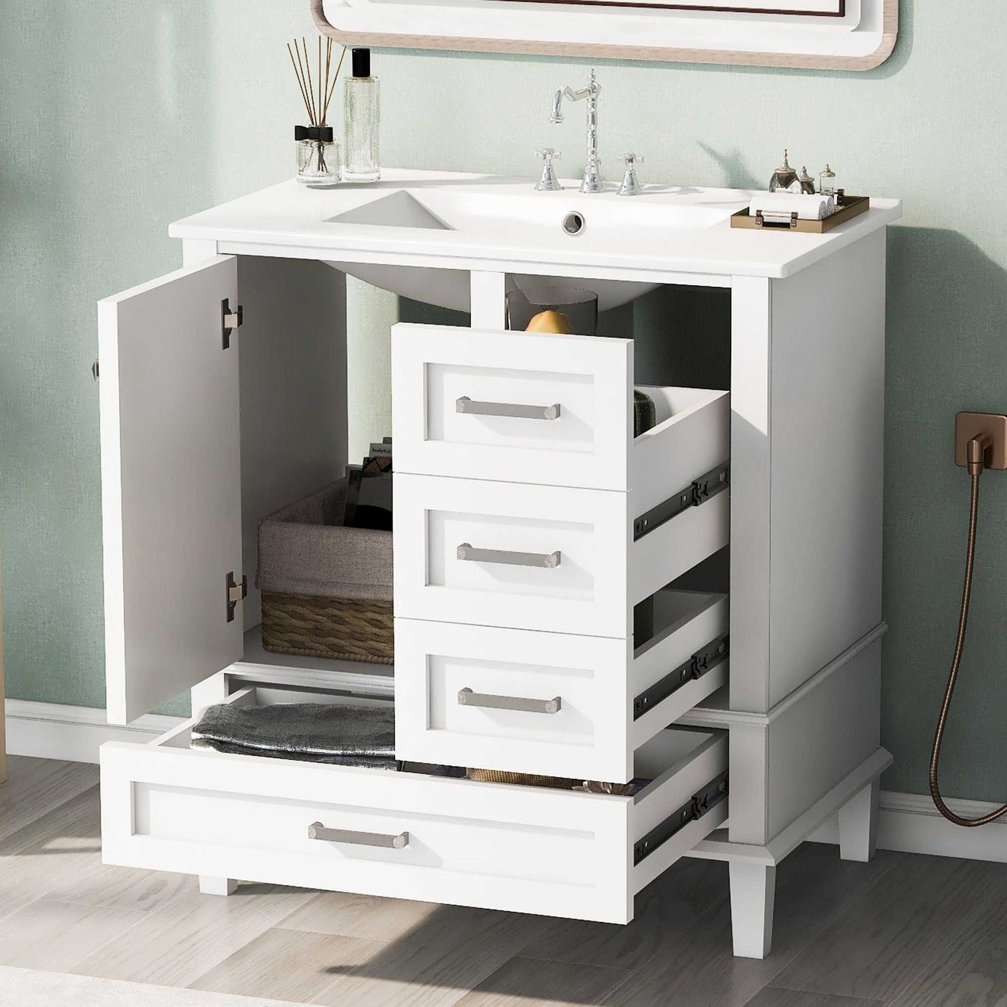 30" Bathroom Vanity , Modern Bathroom Cabinet with Sink Combo Set, Bathroom Storage Cabinet with a Soft Closing Door and 3 Drawers, Solid Wood Frame - luxuryhomedecoridea.com