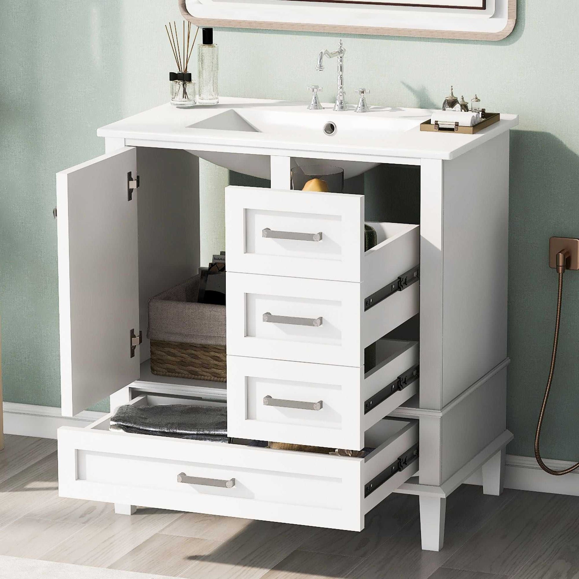 30" Bathroom Vanity , Modern Bathroom Cabinet with Sink Combo Set, Bathroom Storage Cabinet with a Soft Closing Door and 3 Drawers, Solid Wood Frame - luxuryhomedecoridea.com