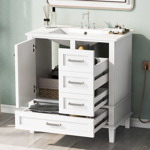 30" Bathroom Vanity , Modern Bathroom Cabinet with Sink Combo Set, Bathroom Storage Cabinet with a Soft Closing Door and 3 Drawers, Solid Wood Frame - luxuryhomedecoridea.com