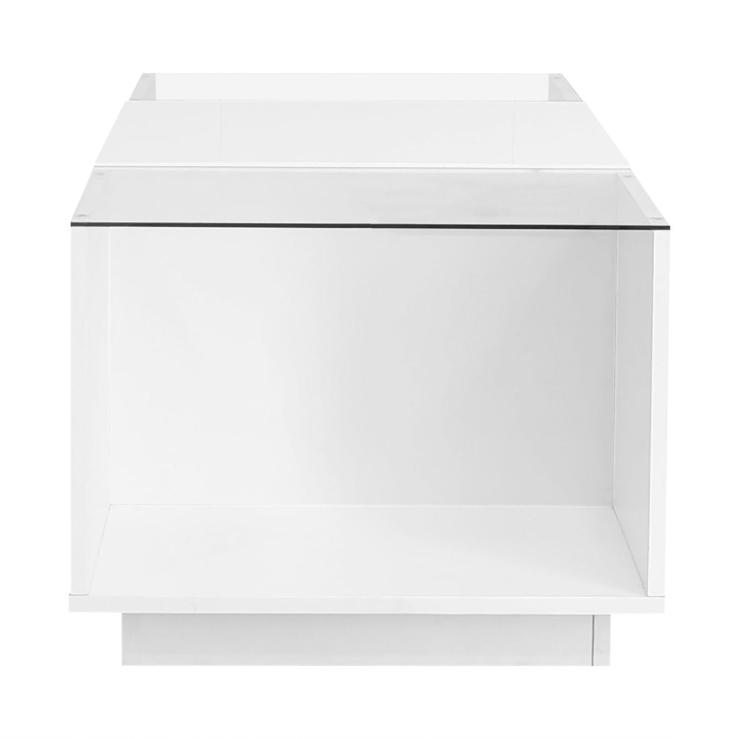 U-Can Led Coffee Table, Modern Center Table with High-Gloss Finish and Glass Tabletop, Coffee Table with Open Storage Compartment and 2 Hidden Drawers for Living Room - luxuryhomedecoridea.com