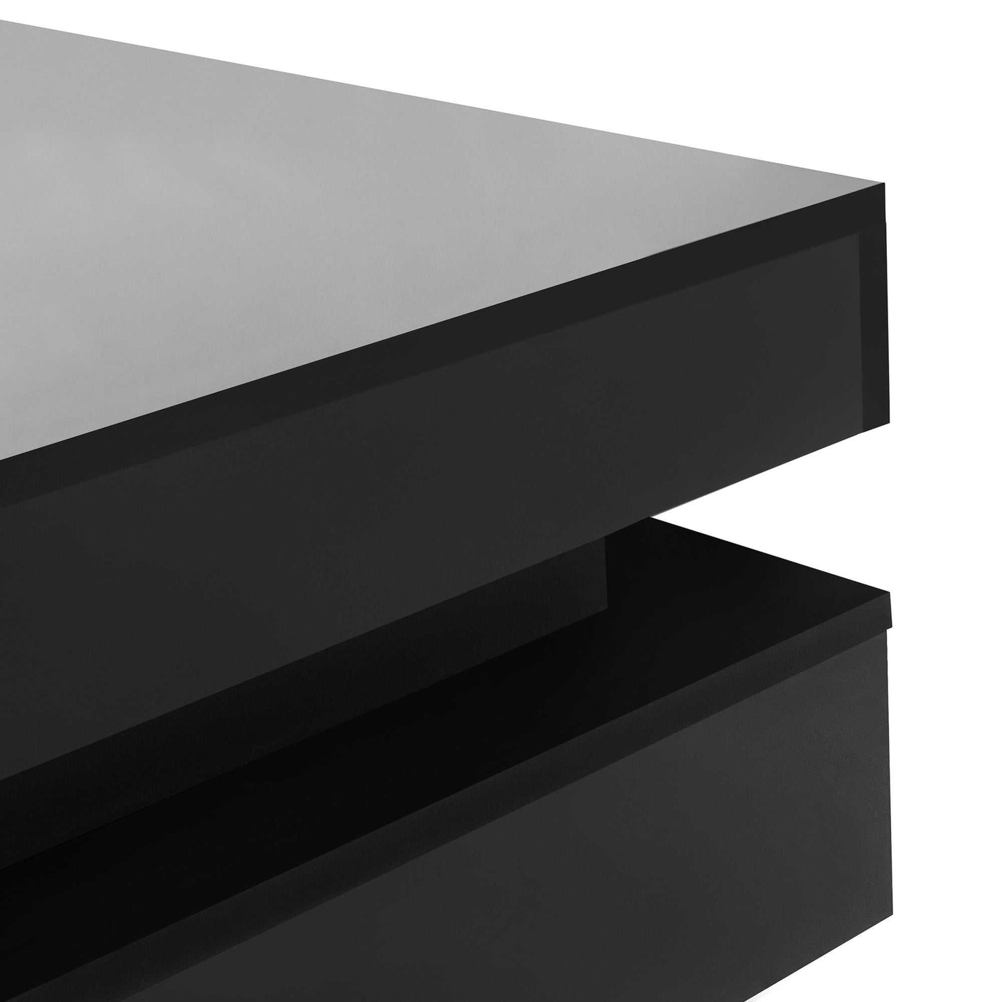 ON-TREND Modern High Gloss Coffee Table with 4 Drawers, Multi-Storage Square Cocktail Tea Table with Wood Grain Legs, Center Table for Living Room, 31.5''x31.5'', Black - luxuryhomedecoridea.com