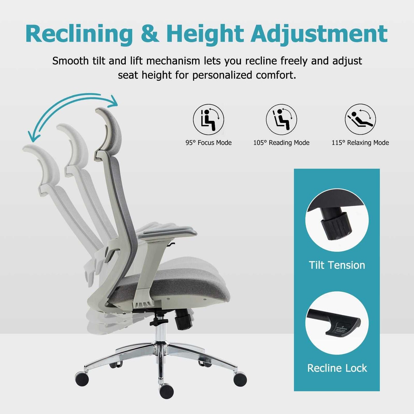 Ergonomic Mesh Office Chair with Adjustable Headrest and Lumbar Support, Breathable Back Design for Home and Office Use 8322H - luxuryhomedecoridea.com