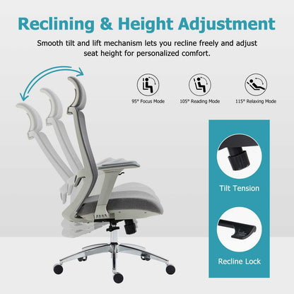 Ergonomic Mesh Office Chair with Adjustable Headrest and Lumbar Support, Breathable Back Design for Home and Office Use 8322H - luxuryhomedecoridea.com