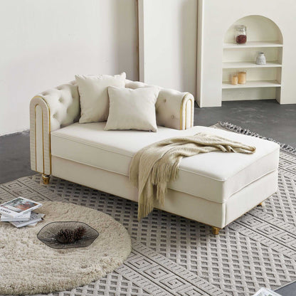 66.9''W Velvet Chaise Lounge,Luxury Modern Chaise Furniture,Tufted Back with 2pcs toss pillows for Living Room,Bedroom,Apartment,Beige Color - luxuryhomedecoridea.com