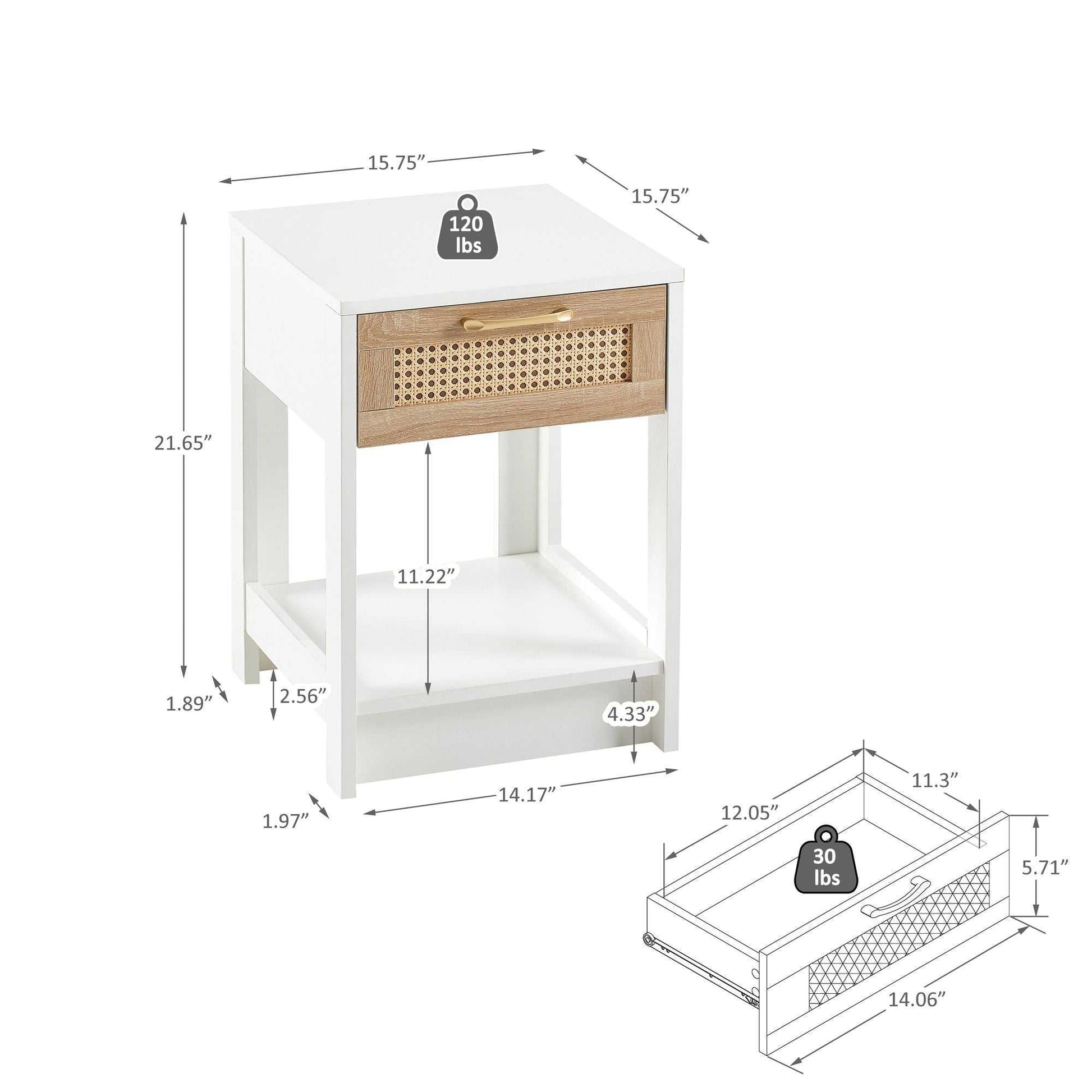 15.75" Rattan End table with drawer, Modern nightstand, side table for living room, bedroom - luxuryhomedecoridea.com