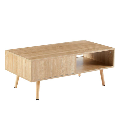 41.34" Rattan Coffee table, sliding door for storage, solid wood legs, Modern table for living room - luxuryhomedecoridea.com