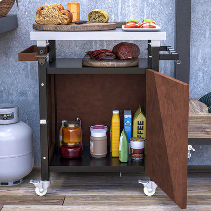 Outdoor Grill Cart with Stainless Steel Tabletop, Storage, Patio Kitchen Island with Wheels, Hooks, and Spice Rack, Waterproof Outdoor Grill Table, Movable BBQ Serving Cart Rolling Bar Cart - luxuryhomedecoridea.com