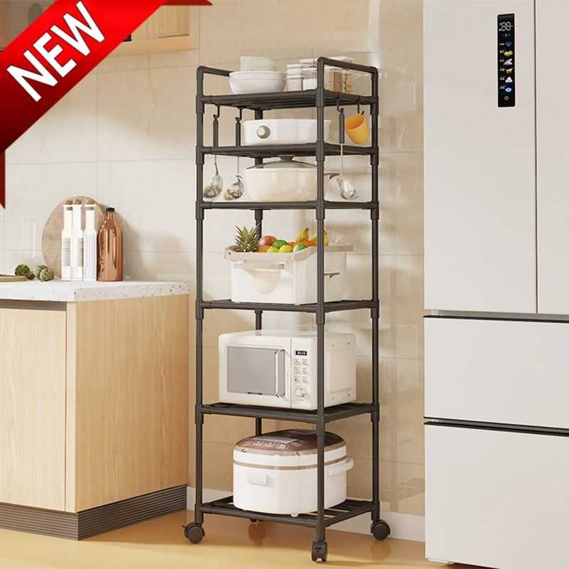 Bxaolu 6 Tier Slim Rolling Storage Cart, Narrow Mobile Shelving Unit Organizer Utility Cart with Wheels, Plastic Storage Baskets for Kitchen, Bathroom, Laundry, Living Room, Black - luxuryhomedecoridea.com