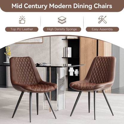 Modern Dining Chairs Set of 2, Top PU Leather Upholstered Dining Room Chairs with Metal Legs, Ergonomic Kitchen Chairs for Kitchen Dinning Room - luxuryhomedecoridea.com