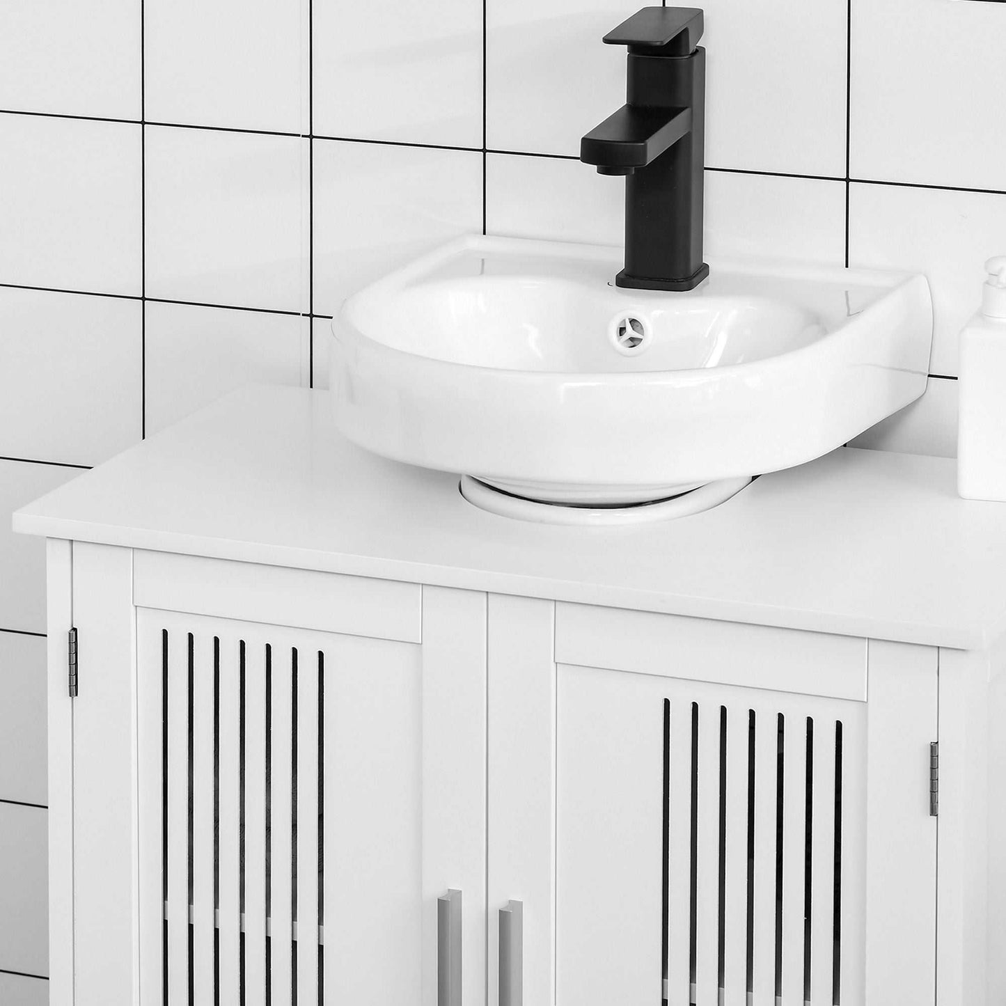 Under Sink Storage Cabinet Bathroom 2 Doors Shelf White Pedestal Vanity Organizer - luxuryhomedecoridea.com