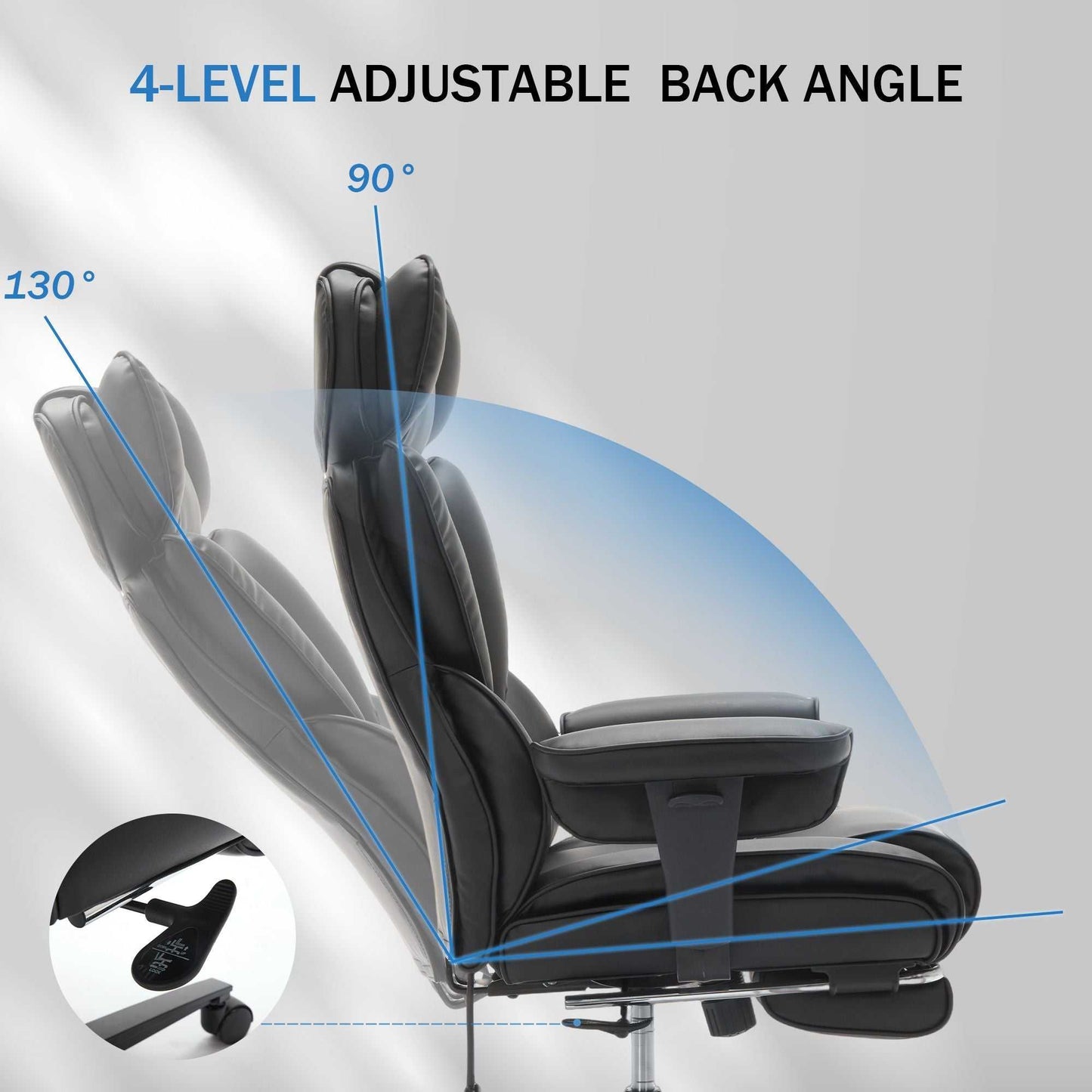 Office Chair with Foot Rest and Waist Lumber Support, Ergonomic Gaming Chair with Adjustable Height Headrest, High-Back Leather Reclining Chair for Home, Black - luxuryhomedecoridea.com