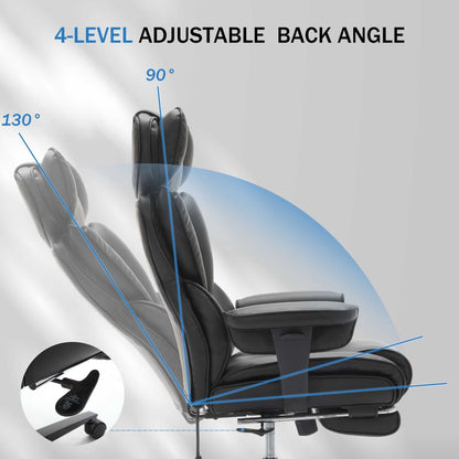 Office Chair with Foot Rest and Waist Lumber Support, Ergonomic Gaming Chair with Adjustable Height Headrest, High-Back Leather Reclining Chair for Home, Black - luxuryhomedecoridea.com