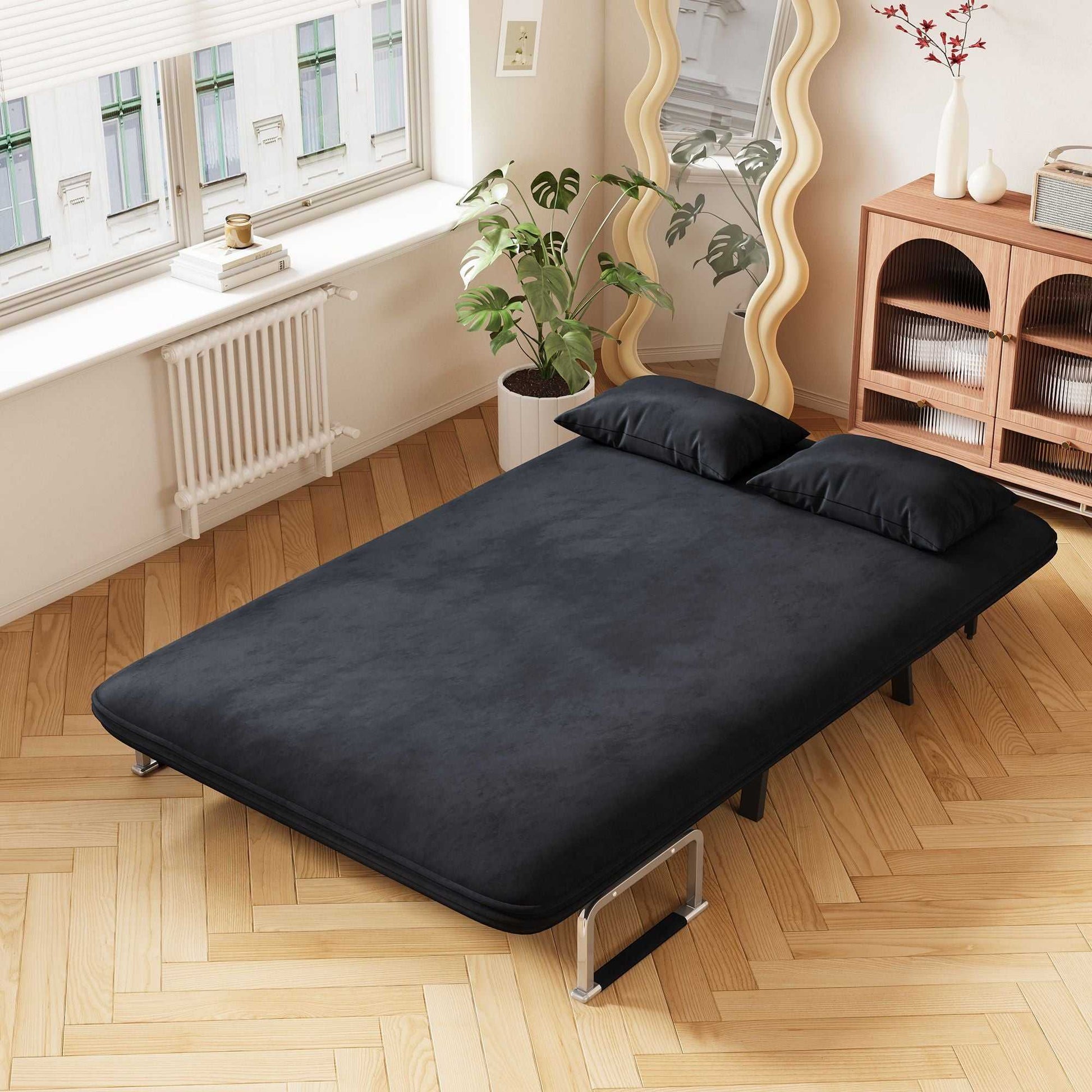 39″ Convertible Chair Bed, Tri-Fold Sofa Bed with Adjustable Backrest & Pillow, Leisure Chaise Lounge Couch with Sturdy Steel Frame for Home & Office, Comfortable Sleeper Chair black - luxuryhomedecoridea.com