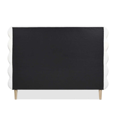 Scandinavian Chic Queen Bed with Wavy Headboard in Antique White Polyester - luxuryhomedecoridea.com