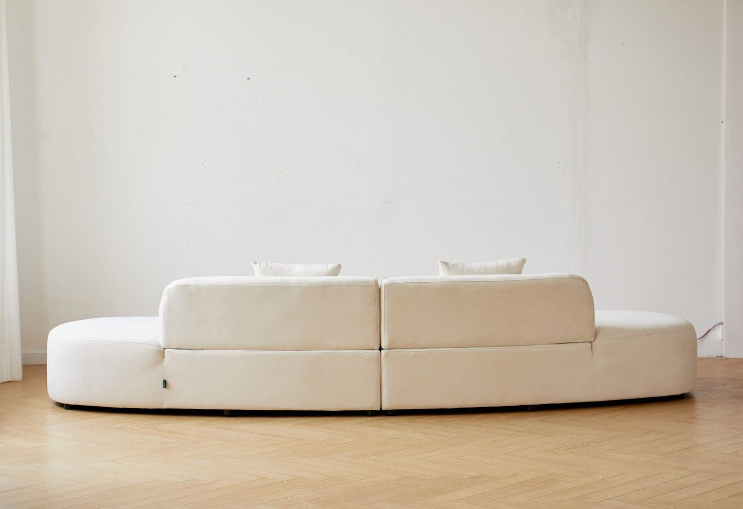 132" Curved Sofa with Throw Pillows, 6 Seater Luxury Velvet Couch with Half Moon Design and High-Density Foam, Ideal for Modern Living Room, Office & Apartment, Ivory - luxuryhomedecoridea.com