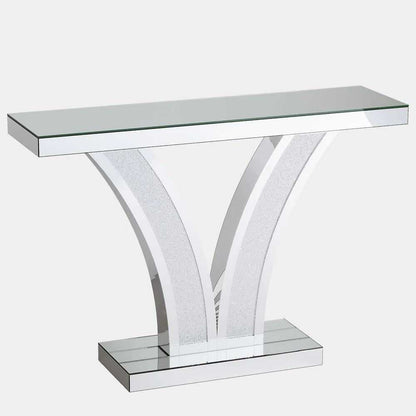 Mirror console table, modern entrance table, foyer table, storage desk, unique V-shaped design - luxuryhomedecoridea.com
