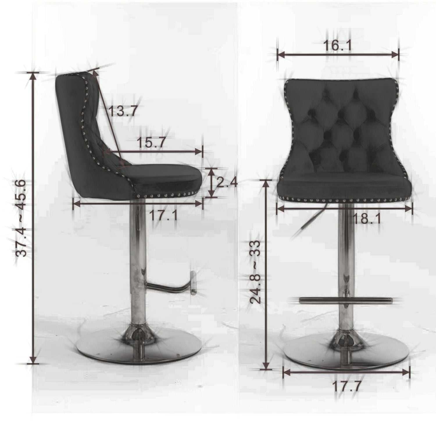 Swivel Velvet Barstools Adjusatble Seat Height from 25-33 Inch, Chrome base Bar Stools with Backs Comfortable Tufted for Home Pub and Kitchen Island,Set of 2,AS1712BL,Blue - luxuryhomedecoridea.com