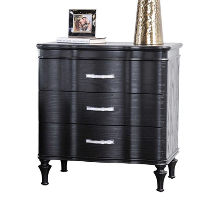 Glam Stylish Modern Black 1pc Nightstand Solidwood Turned Wood Leg Curved Front Panels Bedroom Furniture Bedside - luxuryhomedecoridea.com