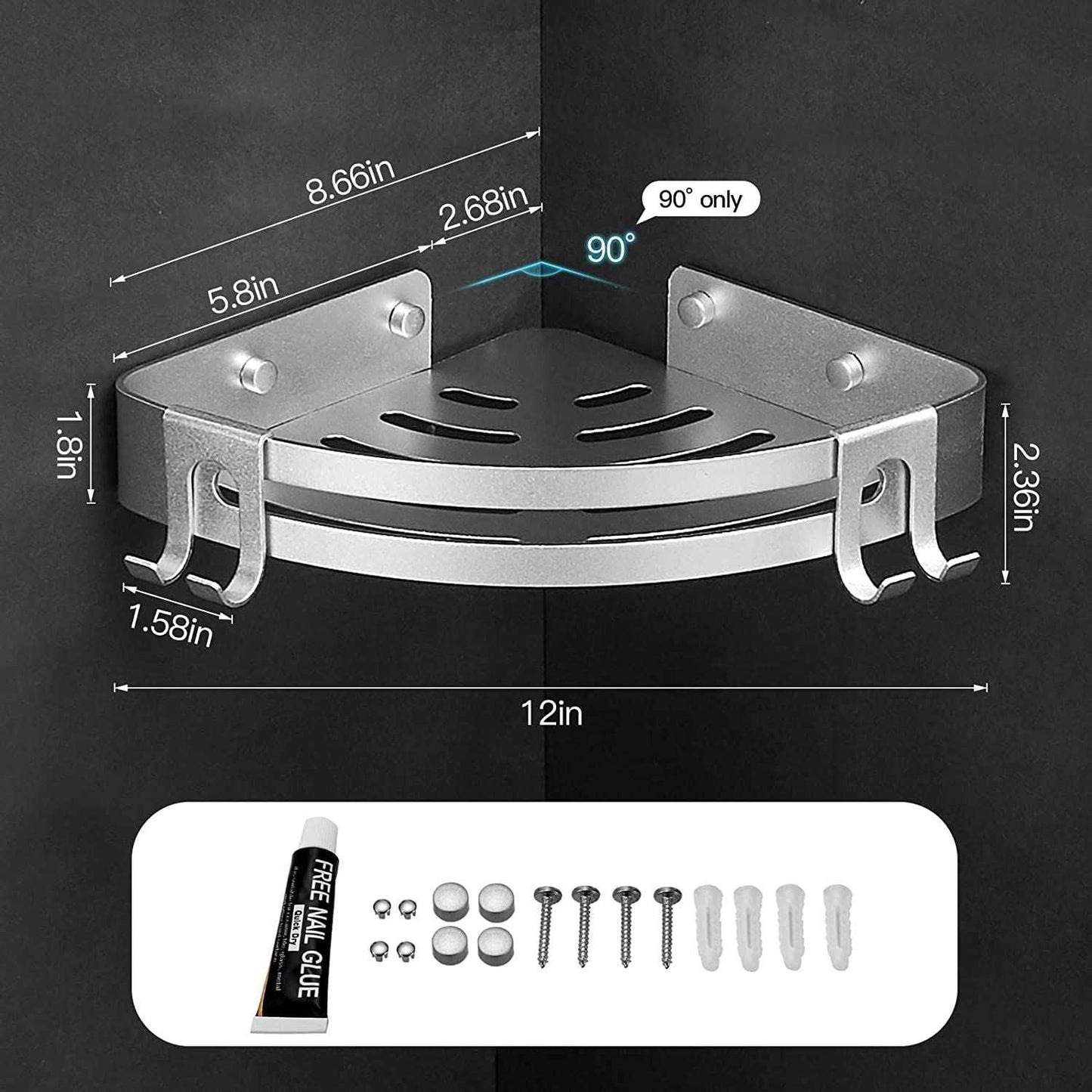 Shower Corner Shelf Caddy 2 Pack shower Organizer Corner No Drill Shower Storage Rust Proof Bathroom Corner Wall Shelf shampoo holder Silver - luxuryhomedecoridea.com