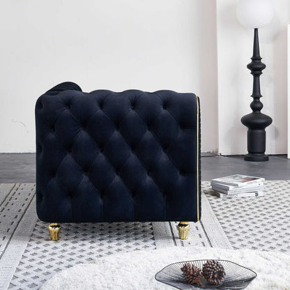 66.9''W Velvet Chaise Lounge,Luxury Modern Chaise Furniture,Tufted Back with 2pcs toss pillows for Living Room,Bedroom,Apartment,Black Color - luxuryhomedecoridea.com
