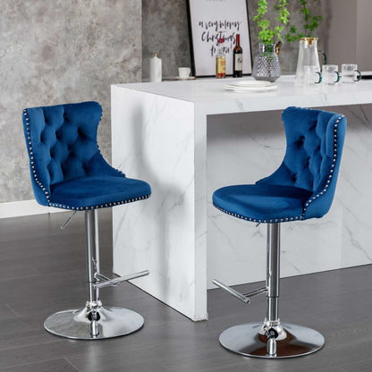 Swivel Velvet Barstools Adjusatble Seat Height from 25-33 Inch, Chrome base Bar Stools with Backs Comfortable Tufted for Home Pub and Kitchen Island,Set of 2,AS1712BL,Blue - luxuryhomedecoridea.com
