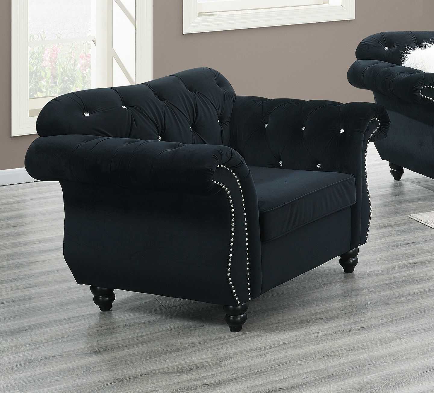 Formal Luxury Look 1pc Black Velvet Chair Living Room Furniture Plush Tufted Back Seat Chair Couch - luxuryhomedecoridea.com