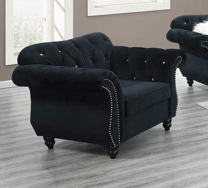 Formal Luxury Look 1pc Black Velvet Chair Living Room Furniture Plush Tufted Back Seat Chair Couch - luxuryhomedecoridea.com