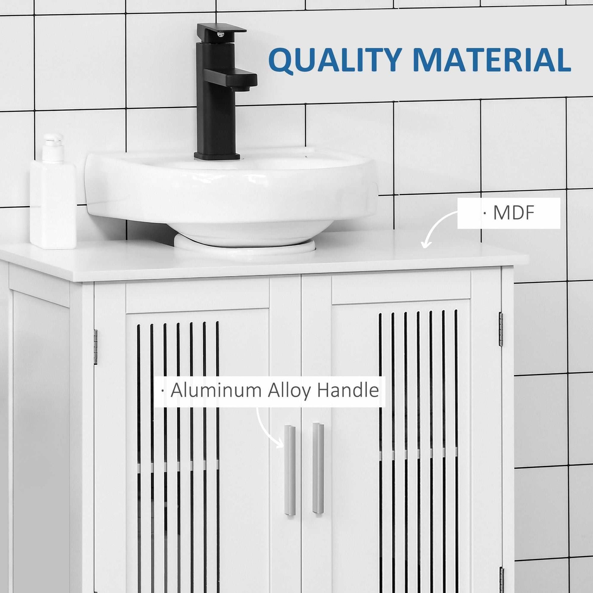 Under Sink Storage Cabinet Bathroom 2 Doors Shelf White Pedestal Vanity Organizer - luxuryhomedecoridea.com