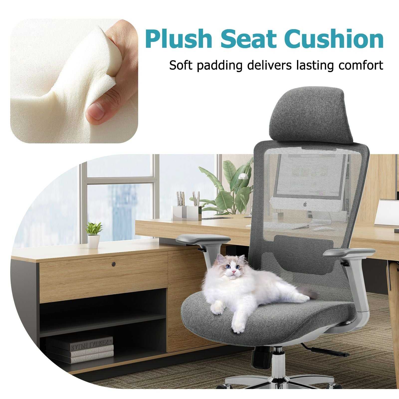 Ergonomic Mesh Office Chair with Adjustable Headrest and Lumbar Support, Breathable Back Design for Home and Office Use 8322H - luxuryhomedecoridea.com