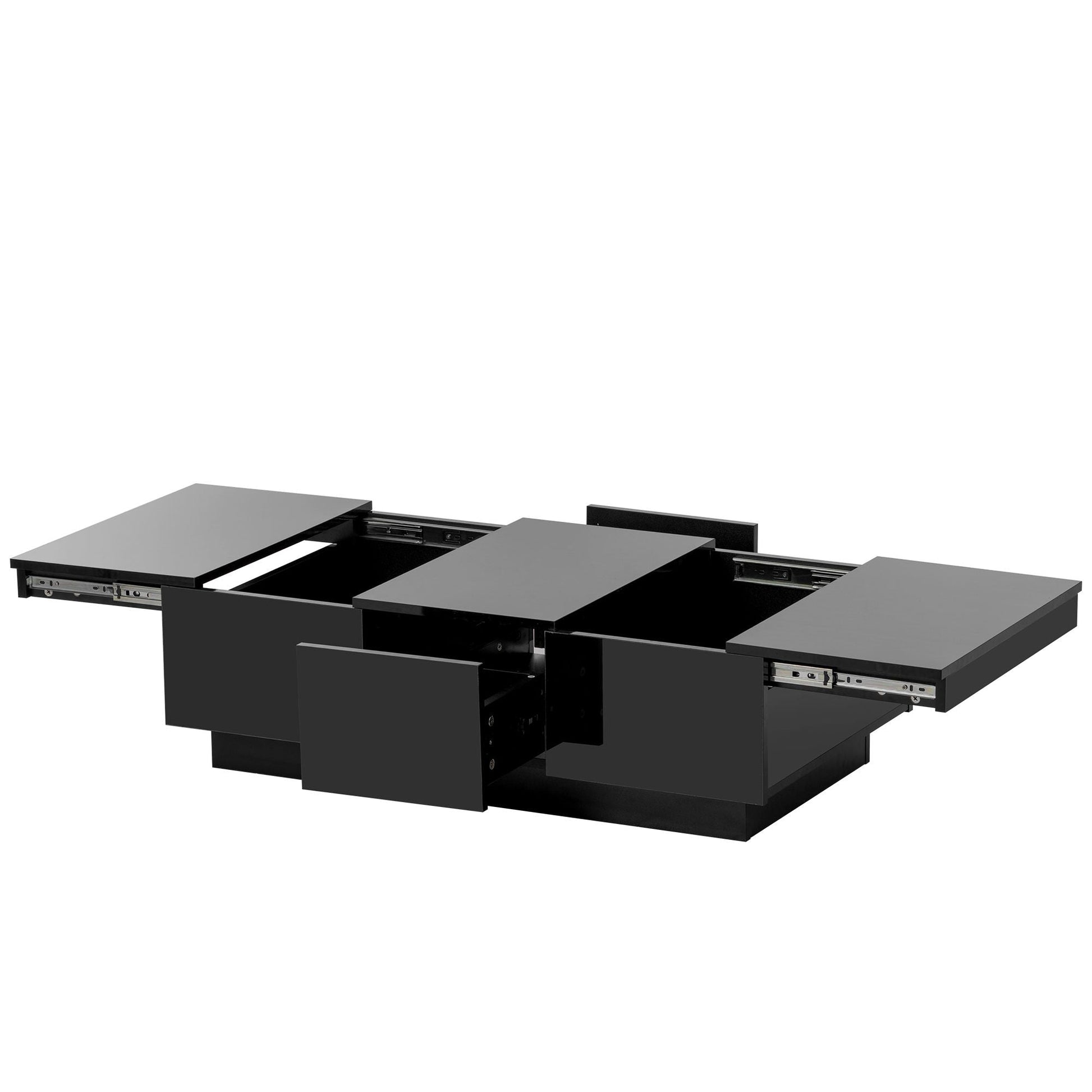 Coffee Table with 2 large Hidden Storage Compartment, Extendable Cocktail Table with 2 Drawers, High-gloss Center Table with Sliding Top for Living Room, 39.3"x21.6", Black - luxuryhomedecoridea.com