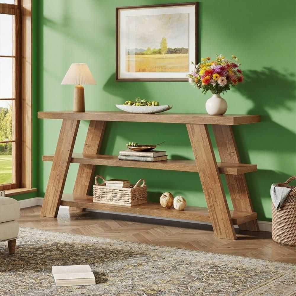 70.9" Extra Long Console Table with Storage, 3-Tier Narrow Wooden Sofa Table Behind The Couch - luxuryhomedecoridea.com
