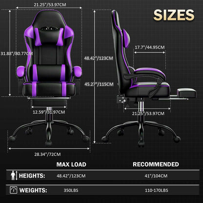 Video Game Chairs for Adults, PU Leather Gaming Chair with Footrest, 360°Swivel Adjustable Lumbar Pillow Gamer Chair, Comfortable Computer Chair for Heavy People - luxuryhomedecoridea.com