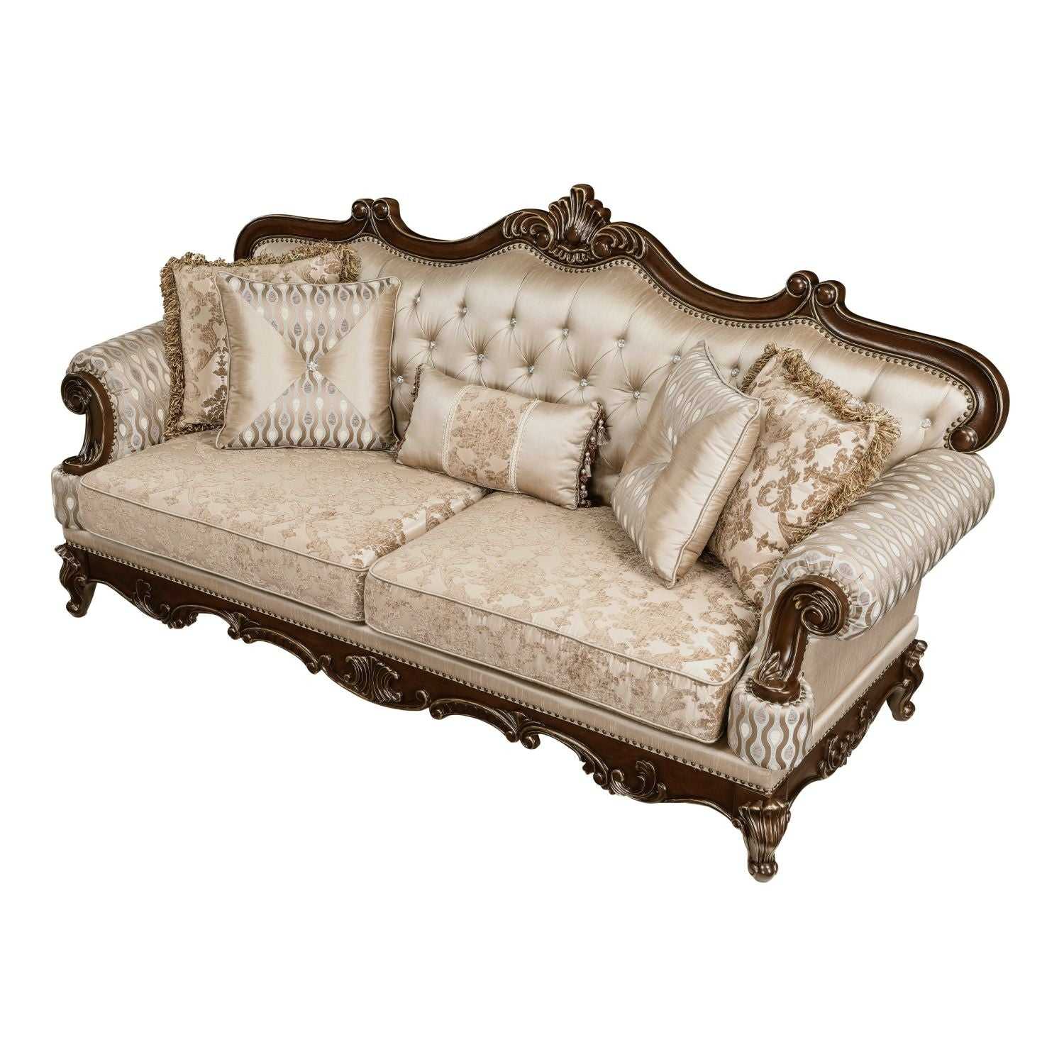 Formal Traditional Luxury Sofa Set 3pc Sofa Loveseat Chair Cherry Finish with Gold Tipping Solid Wood Living Room Furniture - luxuryhomedecoridea.com